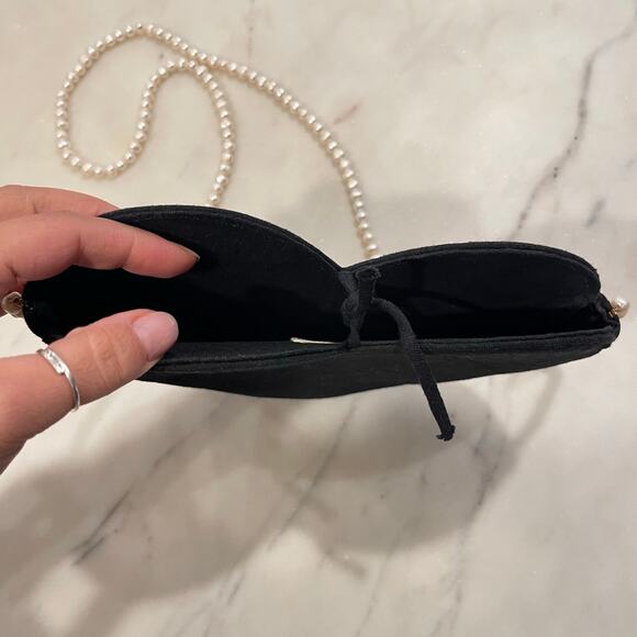 DONNI. | Black Linen Pearl Strap Mini Crush Heart-Shaped Crossbody Bag - Picture 4 of 6